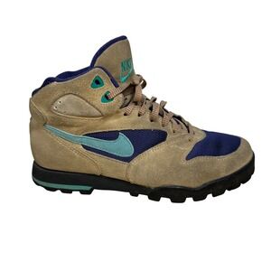 Vintage Nike ACG Hiking Boots Women 9.5 Trail Shoes 90s Tan Blue Gorpcore Hi Top